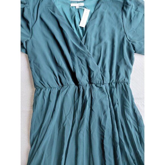 Baltic Born Vaughnie Chiffon Maxi Dress 2X Teal Belted Flutter Sleeve Front Slit - Picture 5 of 12
